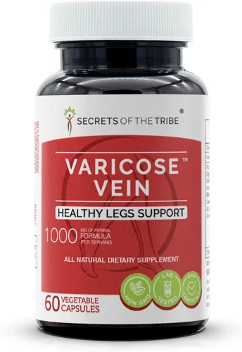 Secrets of the Tribe - Vena varicosa, apoyo saludable para las piernas, mezcla de suplementos herbales (60 cápsulas)
