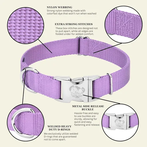 Miniatura 6 de Country Brook Petz – Collar de nailon premium con hebilla de metal para perro para razas pequeñas, medianas y grandes – 10+ colores geniales Lavanda