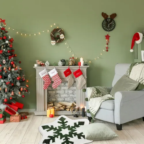 Miniatura 4 de YRXRUS Alfombra de baño de copos de nieve, decoraciones navideñas, tapete con forma de nieve verde y blanca, sala de estar, dormitorio, cocina