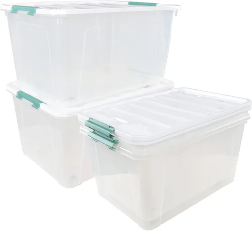 Miniatura 11 de Caja de plástico transparente de 10 L, contenedor de almacenamiento de plástico con tapas, paquete de 4 Clear Plastic Material, Snap Side Latches