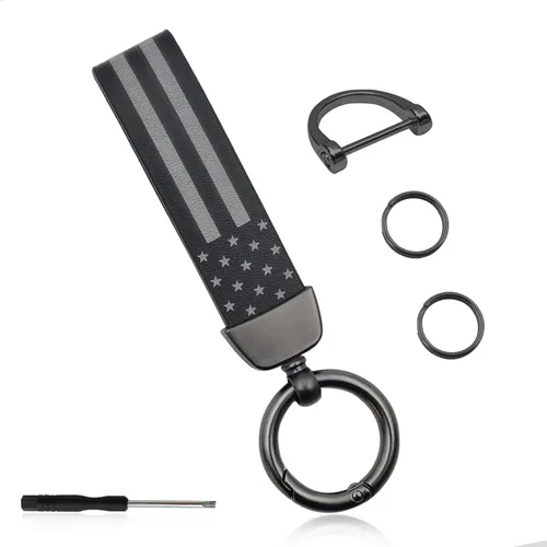 stymart Llavero de coche con la bandera de Estados Unidos, anillo en D antipérdida con giro giratorio de 360 grados, accesorios de llavero con traje