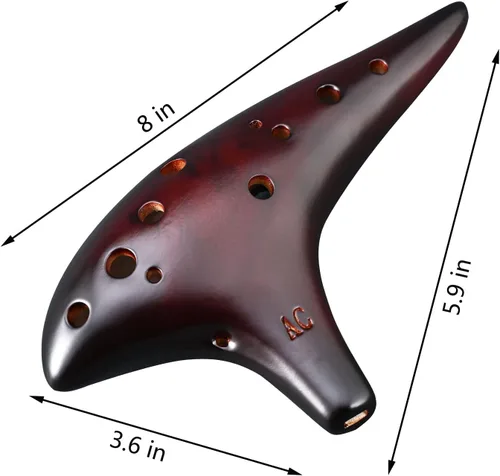 Miniatura 3 de Ocarina de 12 agujeros Alto C de paja, cerámica ahumada, piccolo, instrumento musical para adultos con libro de canciones y bolsa para el cuello