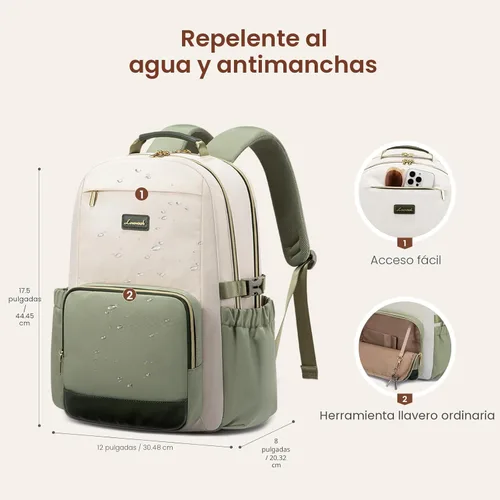 Miniatura 5 de Mochila para laptop LOVEVOOK para mujer, 15,6 pulg. Blanco - Verde frijol - Verde oliva oscuro
