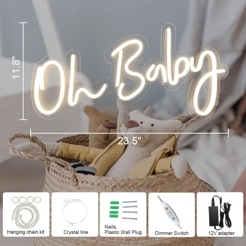 Miniatura 2 de DIVATLA Letrero Oh Baby para Telón de Fondo - Letrero de Neón Oh Baby Decoraciones para Baby Shower, Revelación de Género, Letrero LED para Telón