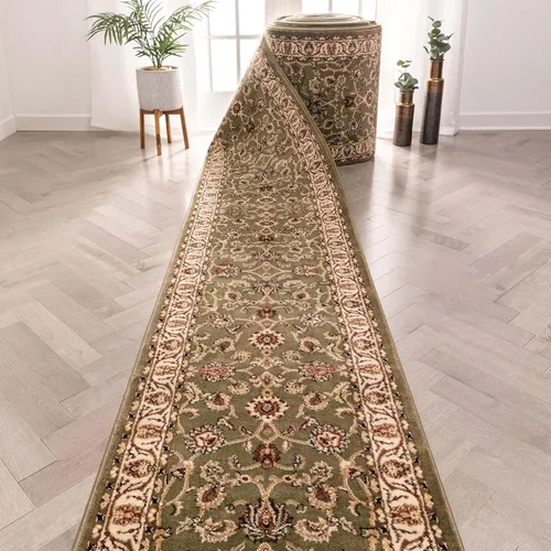 Well Woven alfombra para pasillos y escaleras de tamaño personalizado - Elija la longitud que desee - Noble Sarouk Verde Oriental de 27 pulgadas de