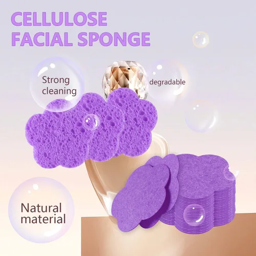 Miniatura 2 de 50 esponjas faciales, naturales, con forma de flor moderna, morado, reutilizable, exfoliante, limpieza, regalo de maquillaje 50 unidades - morado
