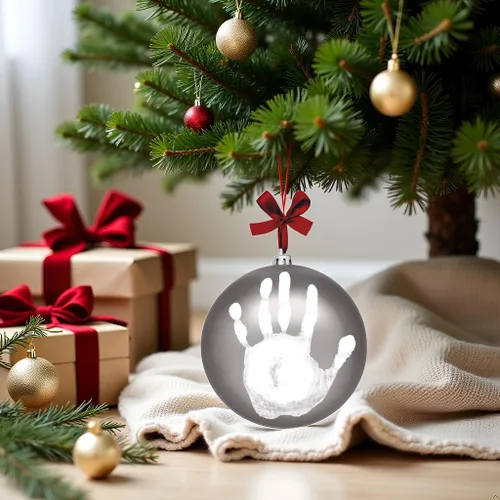 Miniatura 6 de Adorno de Bola de Huella de Mano de Bebé de Navidad, Incluye Pintura para Impresión de Bebé, Regalo de Recuerdo Navideño de Recién Nacido, Bola