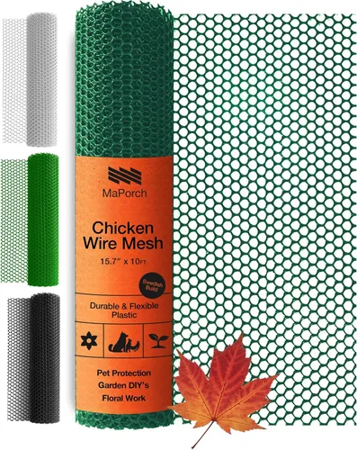 Miniatura 13 de MaPorch - Cerca de alambre de pollo de plástico en malla verde - Malla de 15.7 pulgadas x 10 pies - Protección resistente al clima y valla