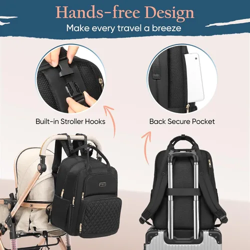 Miniatura 7 de Mochila para pañales Qualyphant - Bolsa de pañales extra grande para 2 niños gemelos (expandible 30-38L) - Mochila de viaje para bebé con cambiador