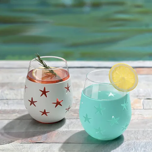 Miniatura 3 de Hyperspace Copa de vino sin tallo de 20 onzas, vaso para bebidas con funda protectora de silicona, juego de 2 piezas (estrella turquesa y gris)