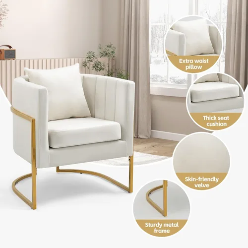 Miniatura 5 de Moderno sillón de terciopelo con almohada lumbar, silla tapizada de mediados de siglo para sala de estar, dormitorio, sofá individual, silla