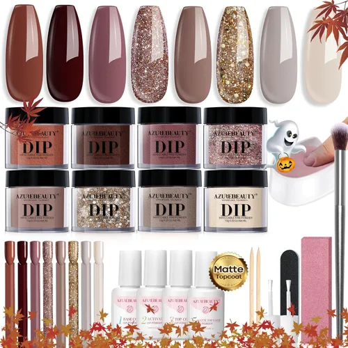 Miniatura 15 de AZUREBEAUTY Kit de uñas en polvo de inmersión, gelatina translúcida blanca lechosa, rosa desnudo, neutro, claro, 8 colores, juego de polvo