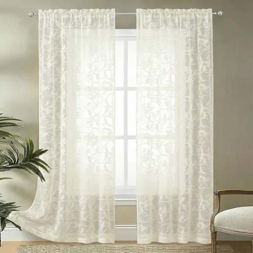Miniatura 92 de OVZME Anji - 2 paneles de cortinas traslúcidas de gasa marrón de 72 pulgadas de largo para dormitorio, doble bolsillo para barra, tela ligera