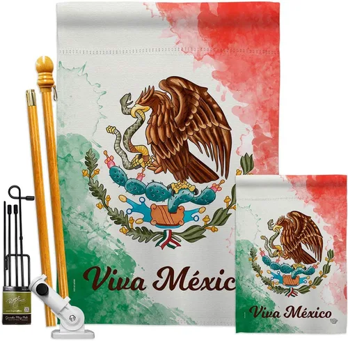 Nationality Viva Mexico - Kit de banderas de jardín para casa de jardín, nación regional, internacional, país, área particular, pequeña pancarta