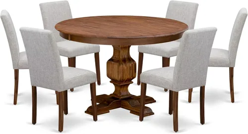 East West Furniture F3AB7-N35 - Juego de muebles de comedor de 7 piezas consta de una mesa de comedor redonda con pedestal y 6 sillas tapizadas de
