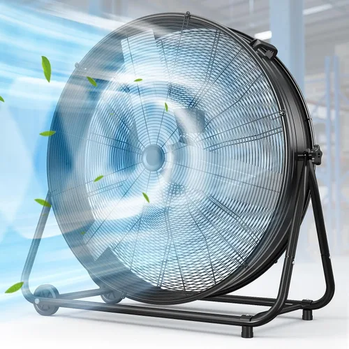 Miniatura 14 de LifePlus Ventilador de Tambor Industrial de 24 Pulgadas, Ventilador de Piso de Taller de Alta Velocidad, 3 Velocidades, Circulador de Aire de Metal