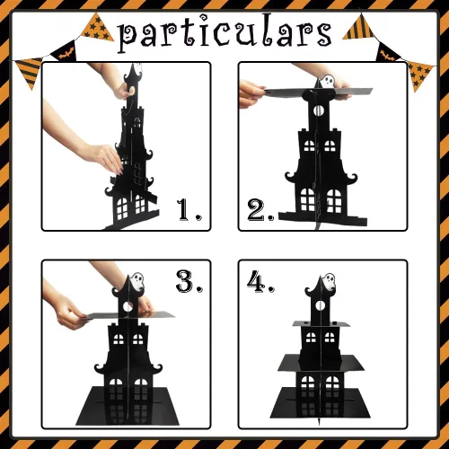 Miniatura 3 de Soporte de 3 niveles para cupcakes de Halloween, castillo de Halloween, soporte redondo de cartón, torre de postre, torre de árbol de postre