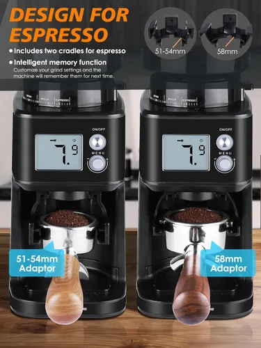 Miniatura 4 de Homtone - Molinillo de café espresso de muelas cónicas, 51 ajustes precisos, molino eléctrico con soporte para portafiltro, ajustable para 2-12