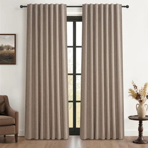 Miniatura 18 de Cortinas opacas extraanchas, 2 paneles para puertas corredizas de vidrio, moderna mezcla de lino plisado pesado, piso a techo, ventanas grandes, 70
