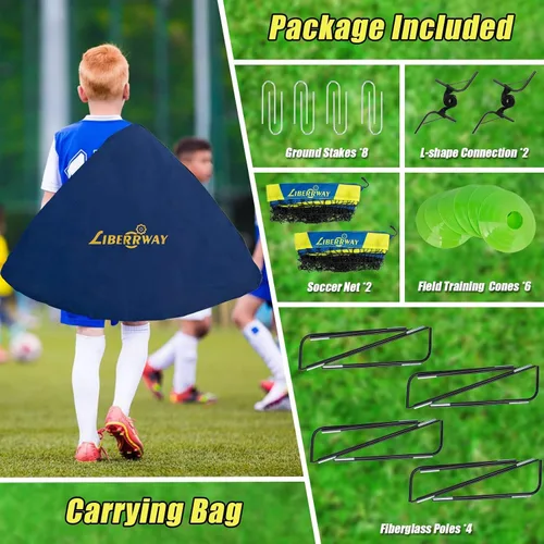 Miniatura 6 de LIBERRWAY Soccer Goal 4'x 3' Portable Kids Soccer Goals for Backyard or Indoor Pop Up Soccer Net with 6 Training Cones, Carrying Bag, 8 Ground Stakes