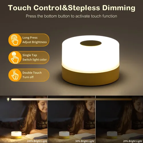 Miniatura 3 de JUSHENG Luz nocturna para guardería, lámpara táctil recargable por USB para mesita de noche de dormitorio con 3CCT y función de atenuación LED