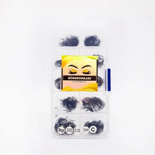 Miniatura 15 de Extensiones de pestañas 20D, 25D. 500 abanicos de pestañas prefabricados. Extensiones de pestañas. Hechas a mano (20D - rizo D - 0.03, 0.55 pulgadas)