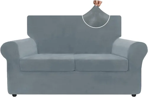Miniatura 25 de ZNSAYOTX Funda de terciopelo de 3 piezas para sofá de 3 piezas con 2 fundas de cojín de asiento extra grandes, funda elástica para sofá de 2 plazas
