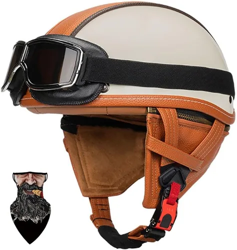 Miniatura 11 de Casco Moto Retro ABS Ligero 22.93 oz DOT Homologado - Medio Casco Jet para Hombre y Mujer con Doble Ventilación, Forro Desmontable y Hebilla Rápida
