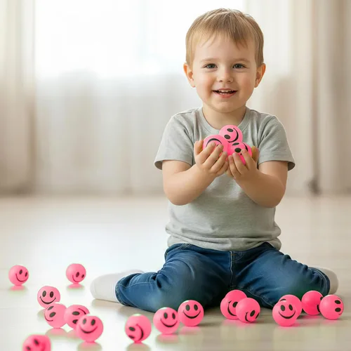 Miniatura 8 de ArtCreativity 36 bolas de rebote de cara sonriente rosa que brillan en la oscuridad, paquete a granel de 36 a 1 pulgada de alto rebote para niños