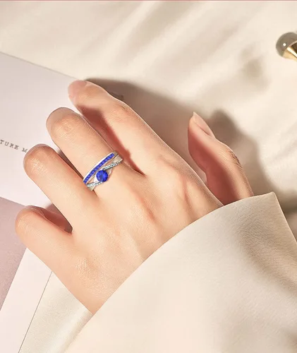 Miniatura 4 de YL Anillo apilable de plata de ley 925 con halo de piedras natales para mujeres