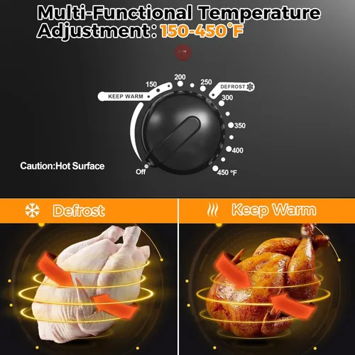 Miniatura 2 de HEYNEMO Horno Tostador 24Qt, Horno Eléctrico para Pavo de 1450W con Buffet, Tapa de Autohilvanado, Asas de Tacto Frío, Bandeja y Parrilla Plateado