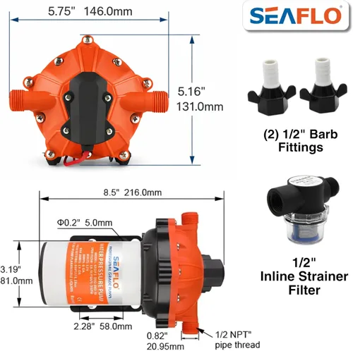 Miniatura 5 de SEAFLO bomba de agua de diafragma de alta presión, 12V, 5.5 GPM, 60 PSI