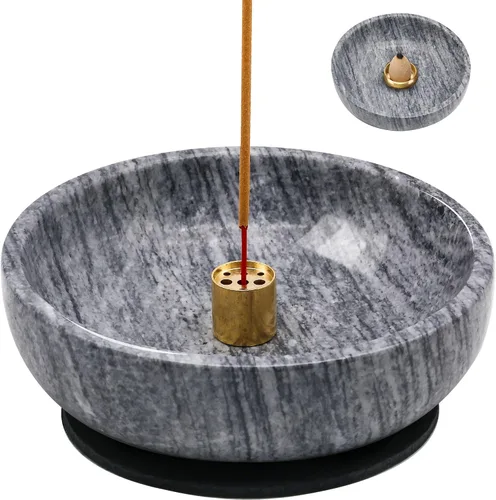 Miniatura 10 de Quemador de incienso de mármol natural, soporte de incienso para palo y reflujo, hecho a mano, ideal para fumar incienso, quemar incienso y Negro