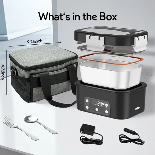 Miniatura 2 de Fiambrera eléctrica inalámbrica, calentador automático de alimentos de 6.75 tazas (212 °F), contenedor de comida portátil recargable para oficina