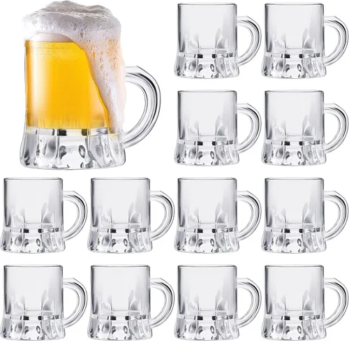 Miniatura 9 de Meanplan Juego de 48 mini tazas de cerveza a granel, vasos de chupito de 1 onza pequeña transparente con asas, mini tazas de whisky de degustación