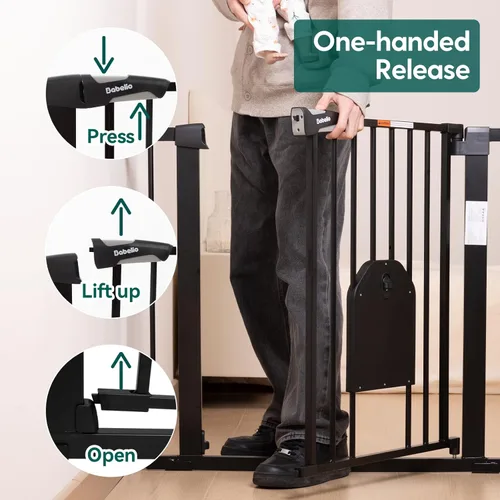 Miniatura 3 de Babelio - Puerta de seguridad con cierre automático para bebés con puerta para gatos, puerta de metal de 73-109 cm para puertas, escaleras, casa