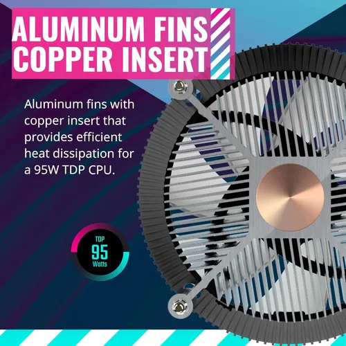 Miniatura 5 de Cooler Master Enfriador de aire i70 de bajo perfil para CPU, aletas de aluminio negro anodizado con ventilador de 120 PWM, base de inserción