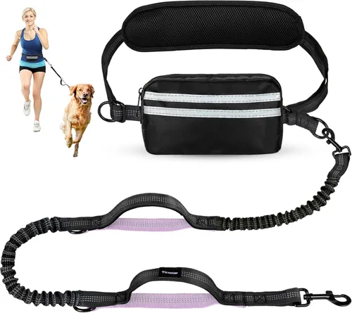 Miniatura 15 de Correa de perro manos libres con bolsa, correa elástica retráctil con dobles asas acolchadas, correas de perro con elástico para cachorros medianos