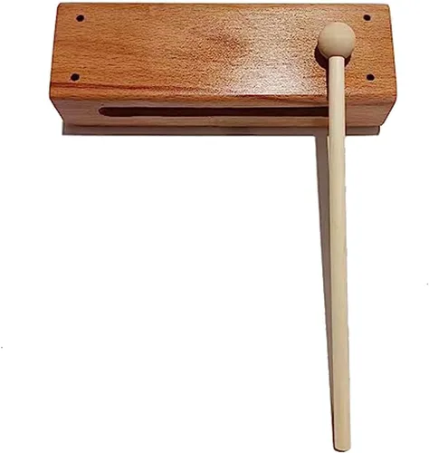 Instrumento musical de bloques de madera con mazo, bloques de ritmo de percusión de madera maciza, acabado natural (color madera)