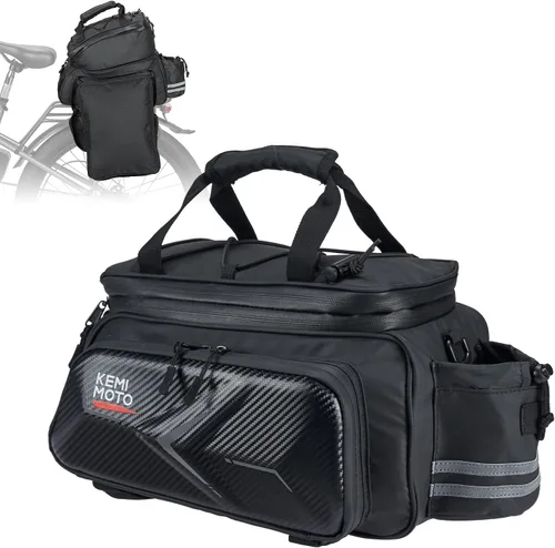 Miniatura 8 de KEMIMOTO Bolsa de 20L para Bicicleta con Portaequipajes Trasero con Funda Impermeable, Bolsa de Maletero de Bicicleta de Cuero de Carbono Alforja