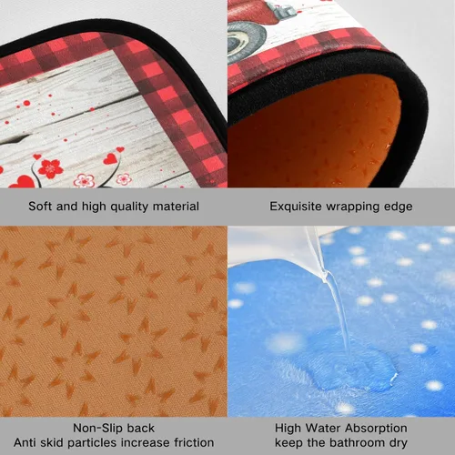 Miniatura 4 de Juego de 2 alfombras y tapetes de cocina retro con diseño de camión rojo con diseño de árbol de corazón, diseño de búfalo rojo, antifatiga