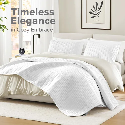 Miniatura 2 de Comfort Spaces Juego de edredón de tamaño King extragrande de color blanco de 120 x 118 pulgadas, colcha acolchada de microfibra ligera de verano