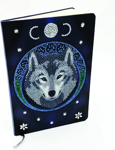 Miniatura 3 de Crystal Art Cuaderno de pintura de diamantes, lobo lunar, crea una cubierta brillante con cristales, para edades de 8 años en adelante
