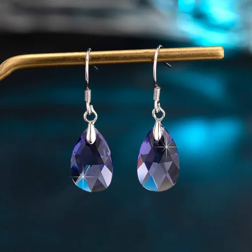 Miniatura 76 de Aretes colgantes de cristal austriaco con forma de lágrima para mujer, joyería hipoalergénica de plata de ley 925