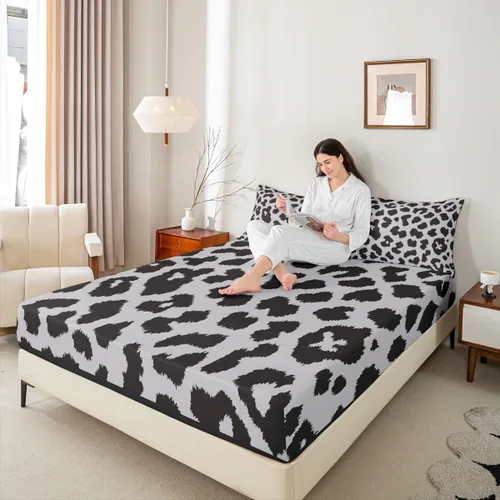 Miniatura 2 de Juego de sábanas con estampado de manchas de piel de cheetah abstracto, sábana bajera tamaño individual para niños, niñas y mujeres, decoración