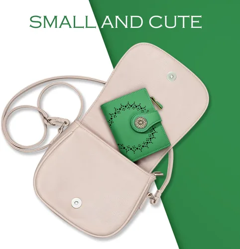 Miniatura 3 de Tipmile Billeteras pequeñas de cuero para mujer, con 2 ventanas de identificación, con bloqueo RFID, tarjetero con cremallera y bolsillo para Verde