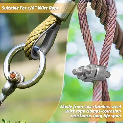 Miniatura 4 de Kit de abrazaderas de cable de alambre de 1/8 pulgadas M3, kit trenzado de metal de acero inoxidable para aparejo de alambre de 1/8 pulgadas