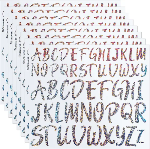 Miniatura 18 de TaoBary 416 calcomanías de letras de Navidad, 8 hojas de calcomanías del alfabeto, 2 tamaños, letras autoadhesivas cursivas de vinilo, decoración