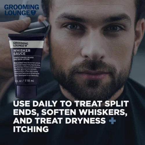 Miniatura 7 de Grooming Lounge Acondicionador de barba Whisker Sauce – Loción acondicionador para barba y piel – Elimina la picazón y la descamación – Permite