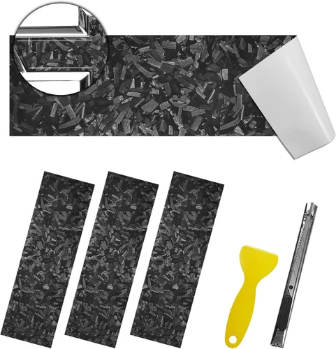 Miniatura 13 de QianBao Compatible con envoltura de vinilo de fibra de carbono de 11.8 x 4 pulgadas, kit de envoltura de emblema Chevy Bowtie con espátula y Negro 6